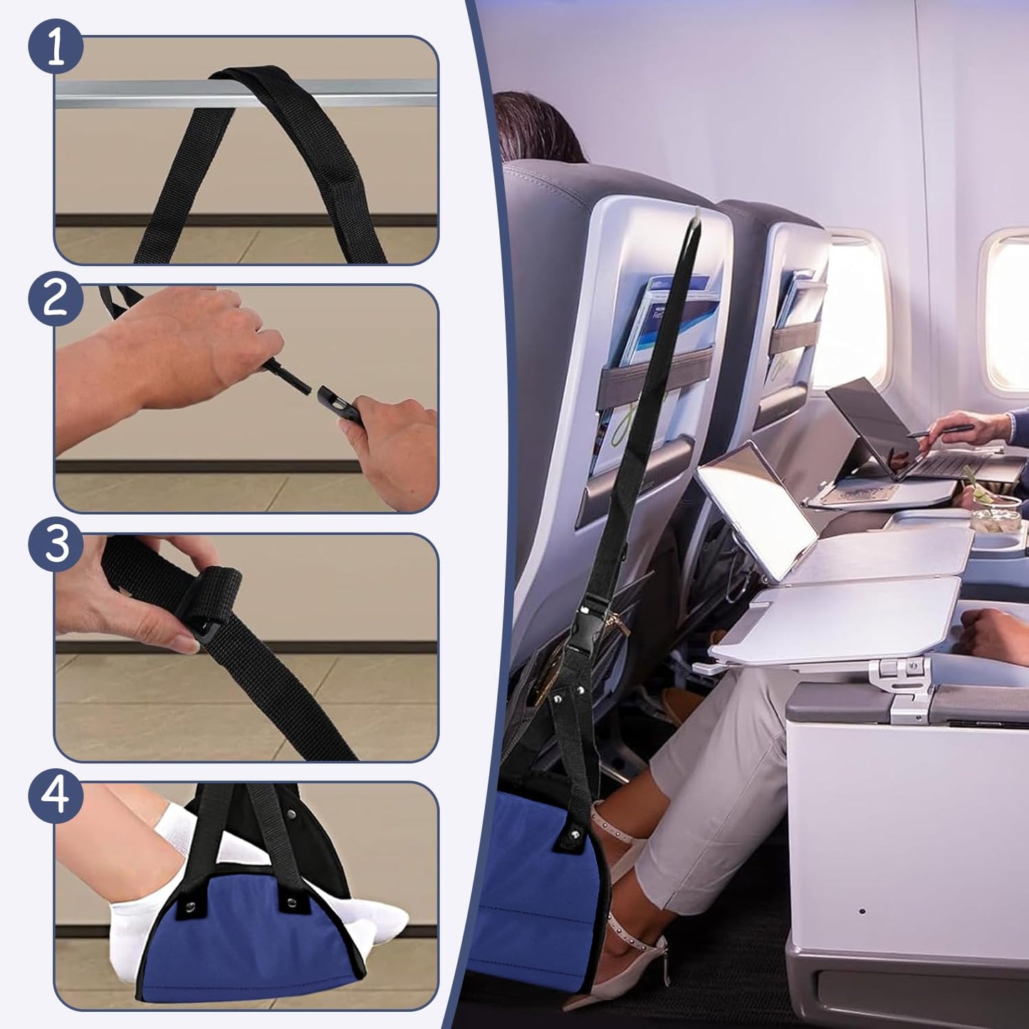 Xynovate Airplane Footrest, Portable Adjustable Plane Leg Rest, Travel Foot Hommock with Memory Foam, Ergonomic Support for Long Flights, Office