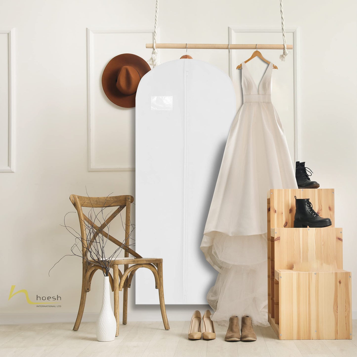Hoesh UK Women White 60 Inches Breathable Bridesmaids Long Zip Wedding Gown Dress Travel Storage Garment Cover Bag