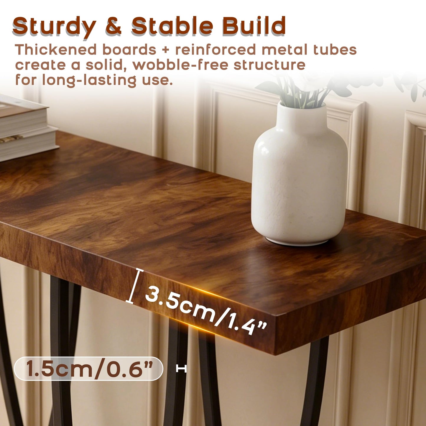 DAWNYIELD 3-Tier Console Table with Curved Metal Frame, Black
