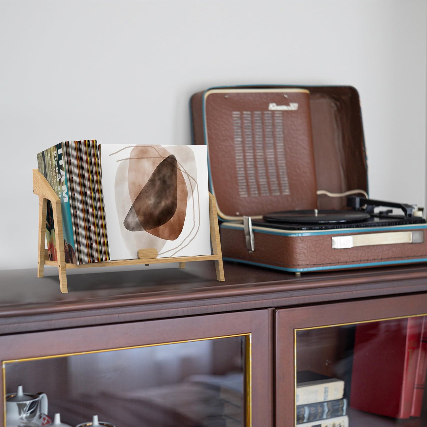 Bamboo Vinyl Record Holder - Stylish Chair Design, Holds Up to 80 12" LPs, Elegant Vinyl Record Storage, CD & Magazine Rack, Book Holder (Natural)