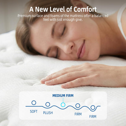 Lavfine Double Mattresses - 4FT6, Memory Foam Mattress with Pocket Springs Hybrid, Medium Support, Motion Isolation, Breathable Soft Fabric