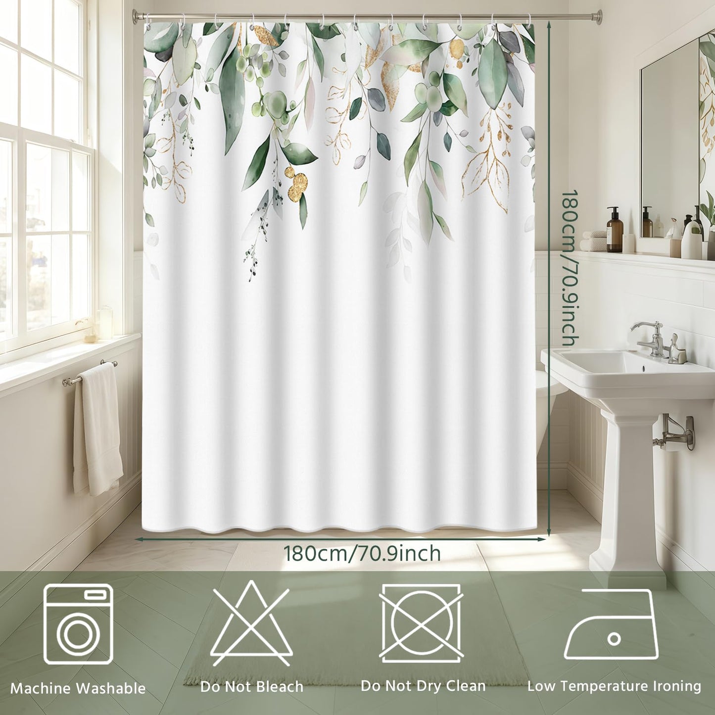 FAVORTALK Shower Curtain Waterproof Polyester Bathroom Curtains,180 x 180 cm Washable Bath Curtains, Quick-Drying