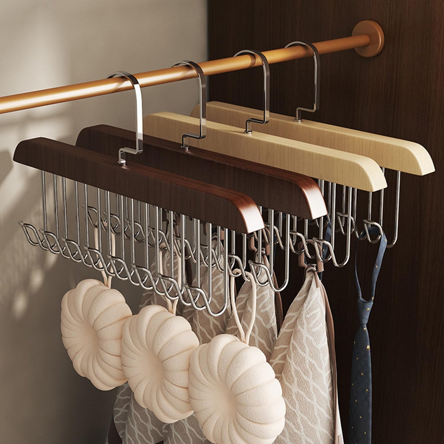 Wooden Belt Hanger 2 Pack, Non Slip Bra Hangers(Brown)