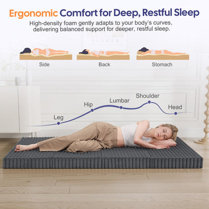 MeMoreCool Folding Floor Mattress 190x120cm, 4-Fold Foam Guest Bed, Grey
