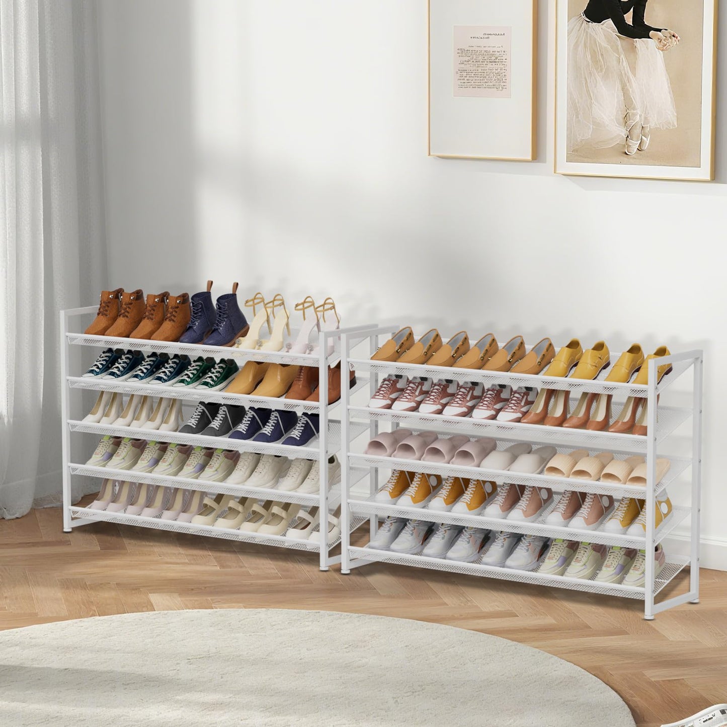 NEYCIL Large Shoe Rack 10 Tier Shoe Organizer, Heavy Duty Metal 5-Tier Stackable Shoe Storage Vertical Shoe Rack for Closet Front Door Entrance