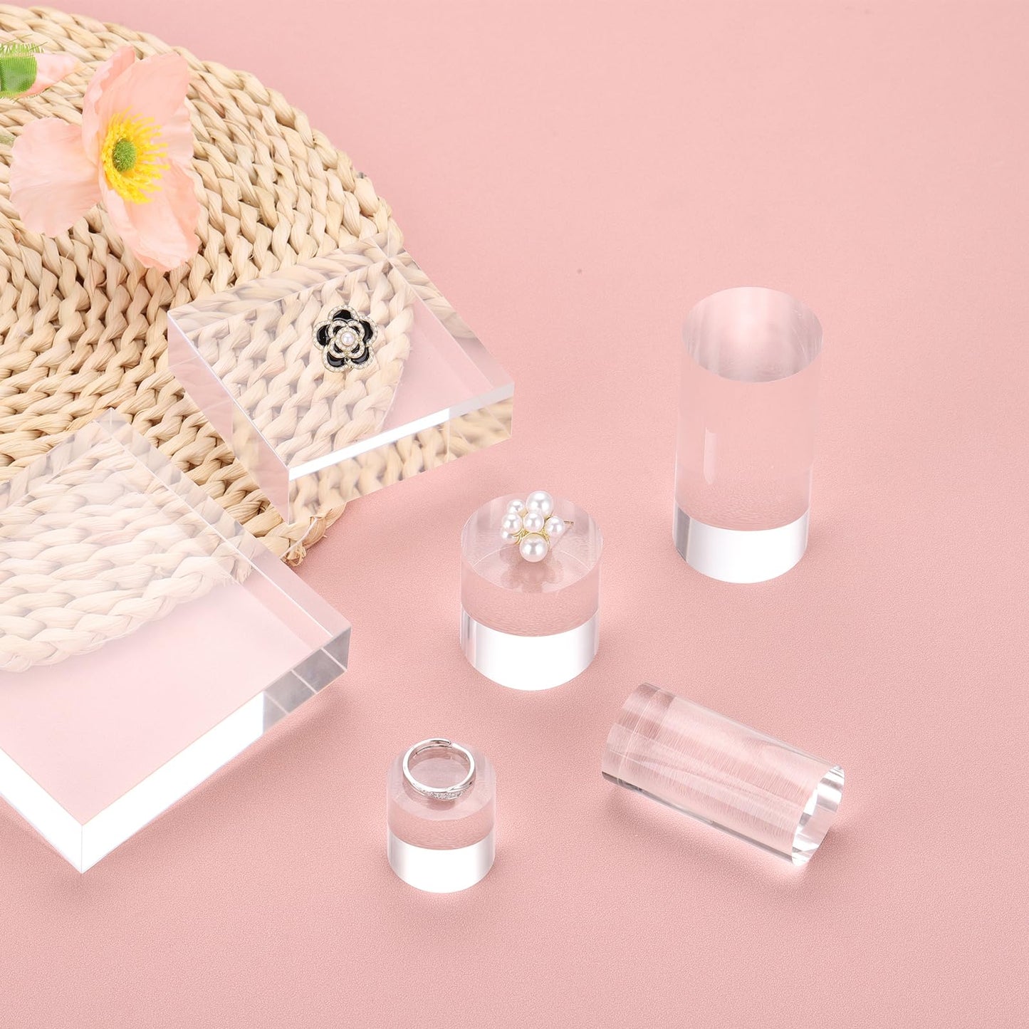 sourcing map 2pcs Acrylic Cylinder Display Blocks, 60 x 100 mm/2.4" x 3.9" Clear Jewelry Display Base Polished Cube Riser Stand Display Holder Base