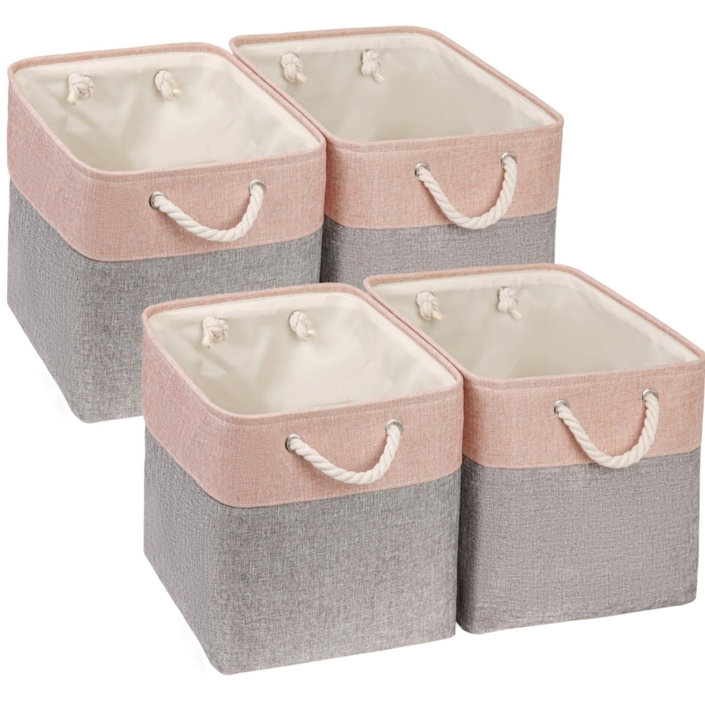 Mangata Fabric Storage Boxes, 33x33x33cm Cube Storage Unit Boxes Storage Baskets for Organizing Clothes Shelf Nursery Home Closet(Grey/Pink, Set of 4)