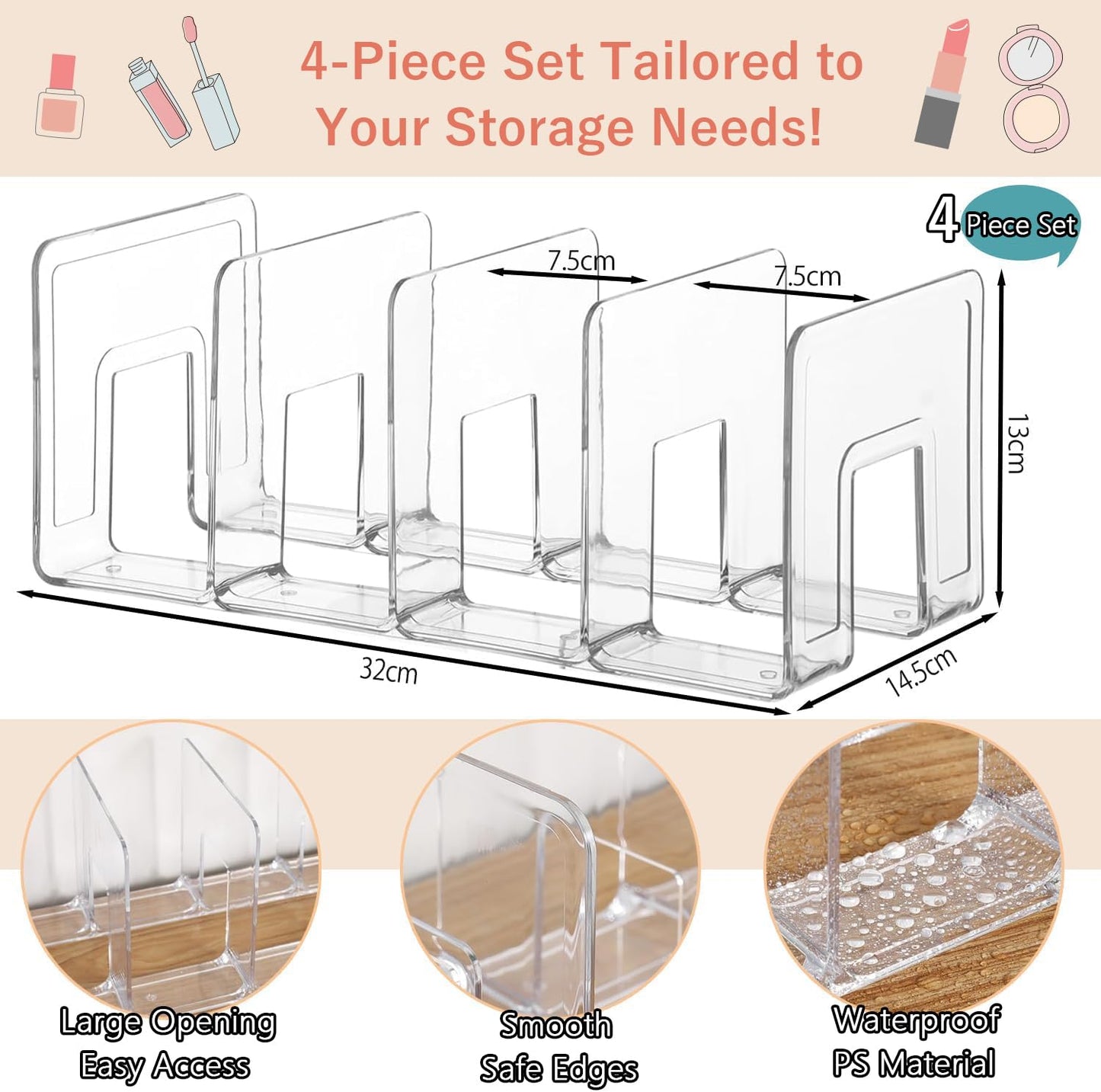 Panavage Transparent Desk File Organiser, 4 Slots, 4-Pack