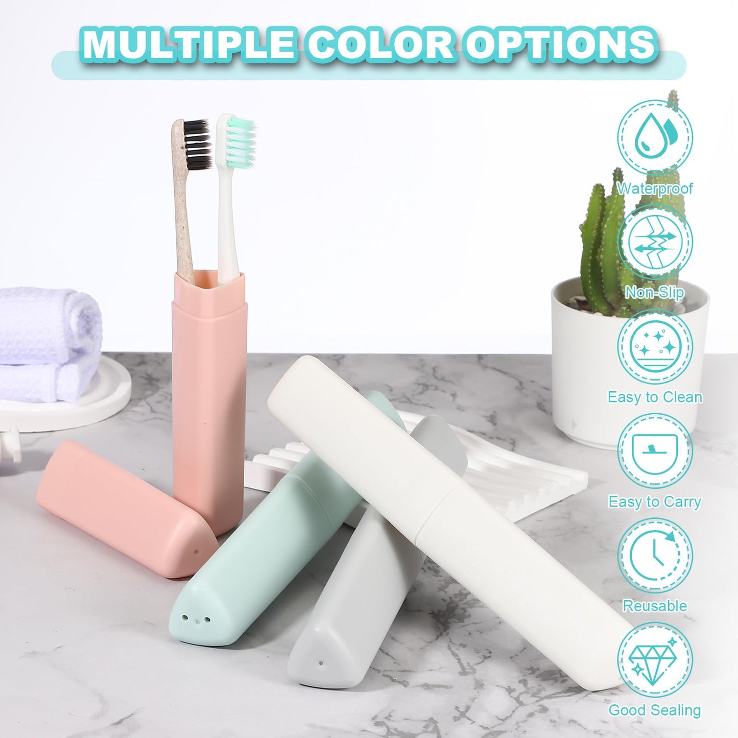 sourcing map 2Pcs Travel Toothbrush Case, 8.27 x 1.38" Portable Travel Toothbrush Holder, Plastic Toothpaste Container for Bathroom, Gym