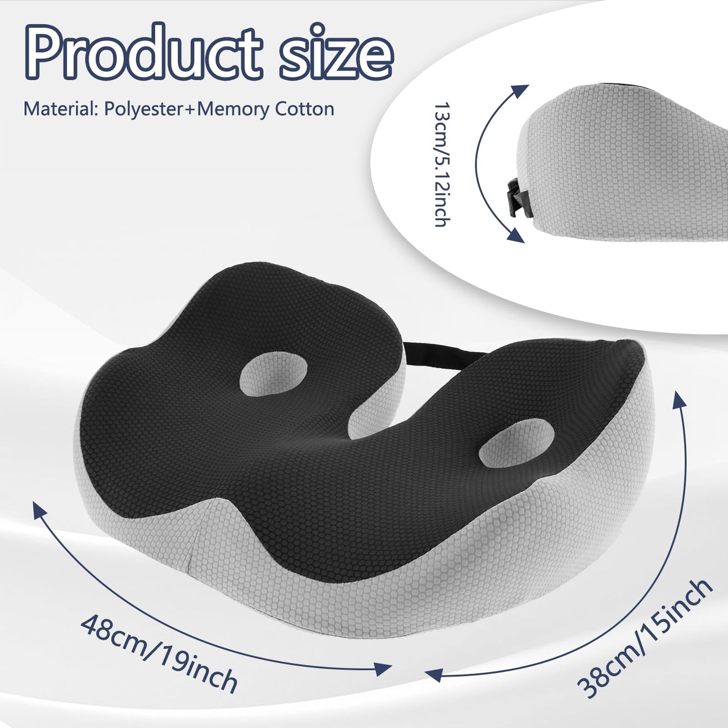 Coccyx Cushion for Tailbone Pain, Adjustable Memory Foam Non-Slip Seat Pads, Ergonomic Seat Cushion, Coccyx Pain Relief Cushion for Office Chair