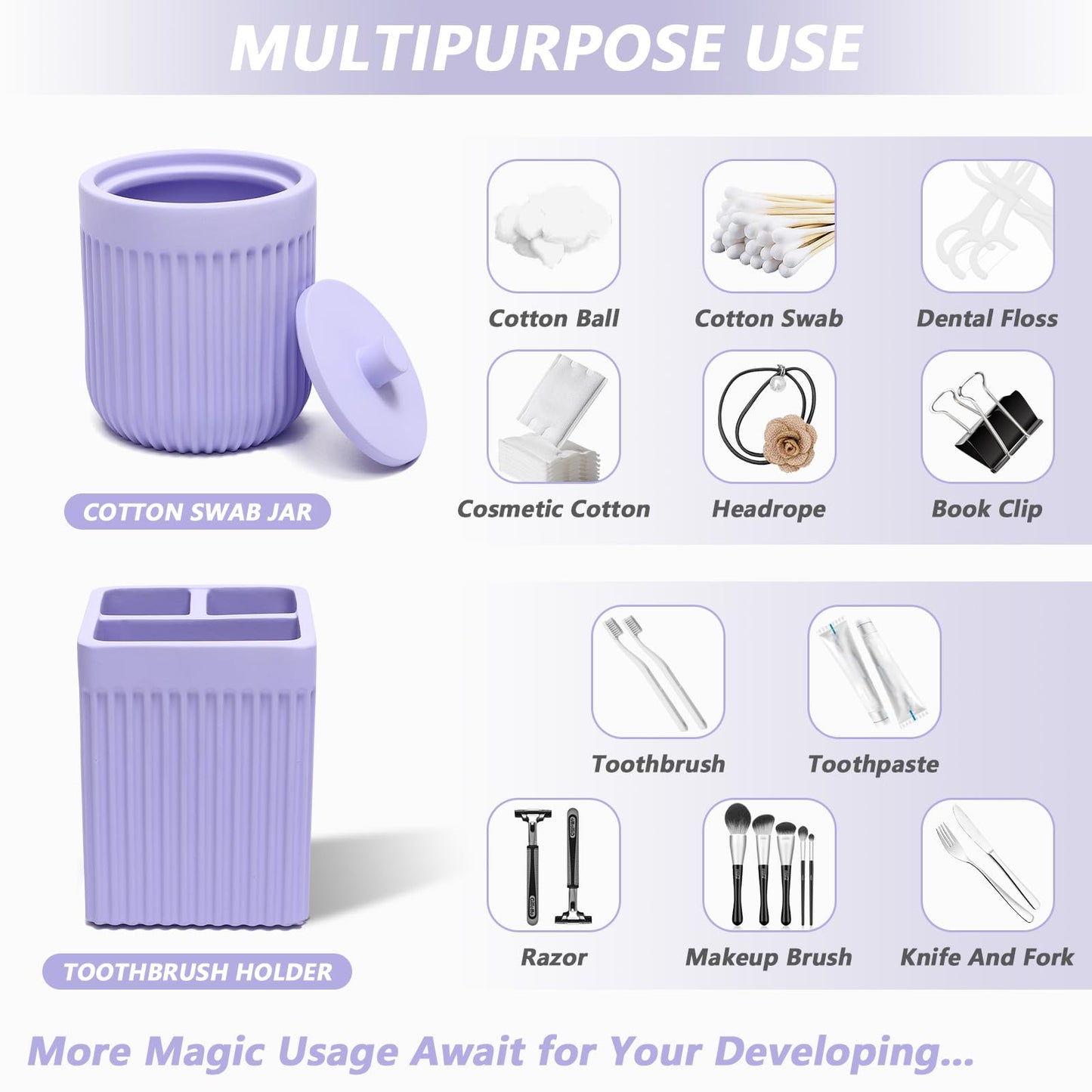 XLHOMO Resin Light Purple Bathroom Accessories Set 5 Pcs, Lotion Soap Dispenser, Toothbrush Holder, Bathroom Tumbler, Qtip Holder and Vanity Tray