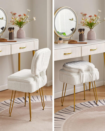 IBUYKE Vanity Stool with Storage, Folding Back Makeup Chair, White WBD030W