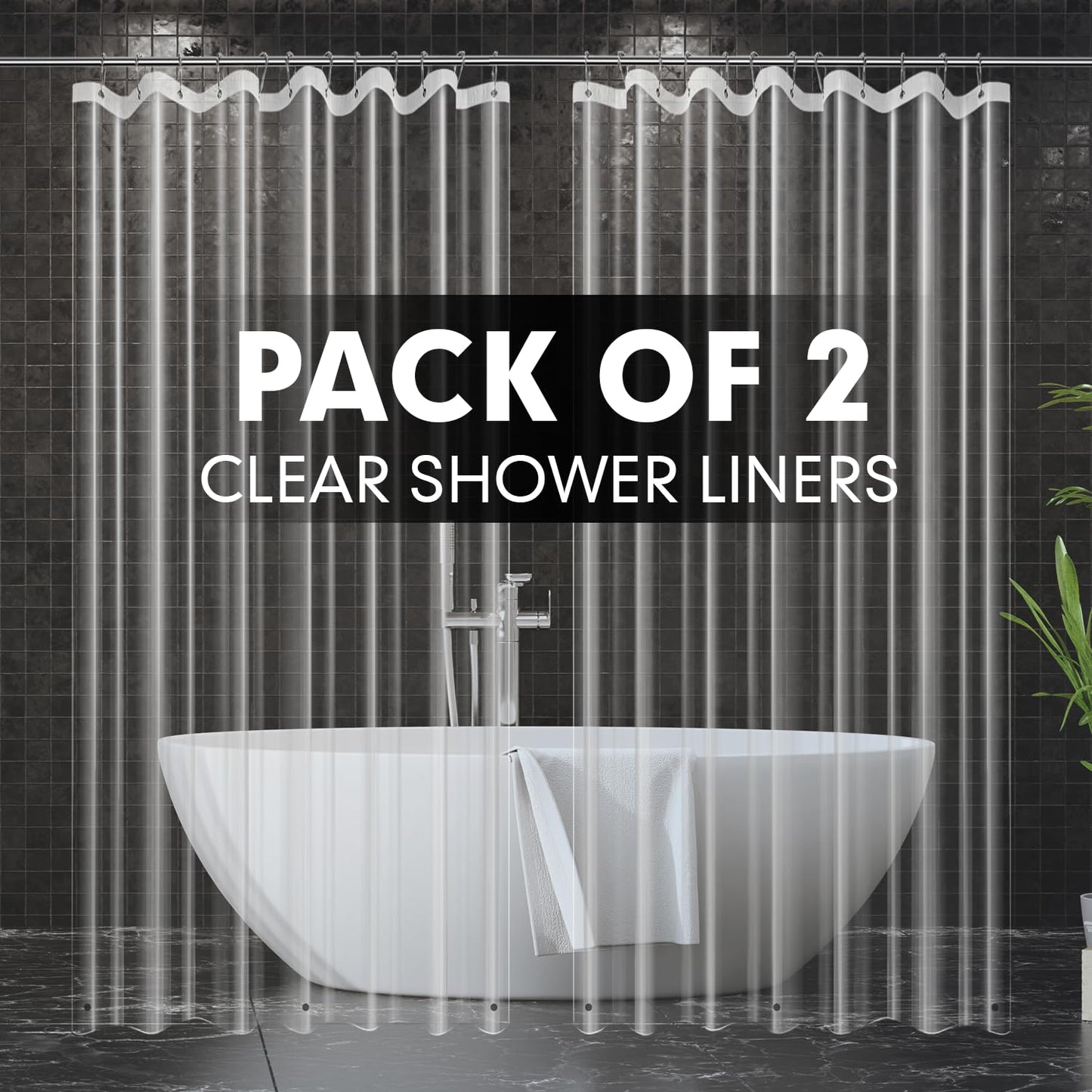 Hereisa [2-Pack Extra Long | 72x80 Inch Clear Plastic Shower Curtain Liners, 3G Lightweight - Crystal Transparency