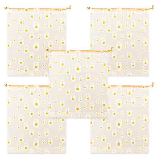 Tabanzhe 5 PCS Daisy Flower Pattern Drawstring Storage Bag,Reusable Clothes Space Bags,Waterproof Ziplock Shoe Bags,Large Size Portable Shoes Bag