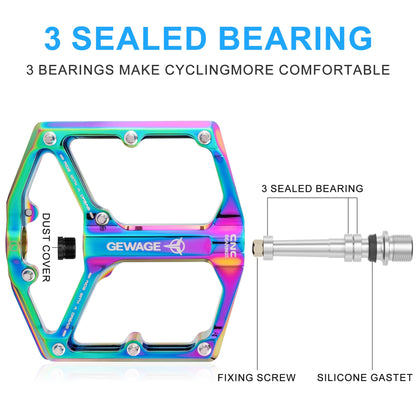 GEWAGE Road/Mountain Bike Pedals - 3 Bearings Bicycle Pedals - 9/16? CNC Machined Flat Pedals with Removable Anti-Skid Nails (Colourful)