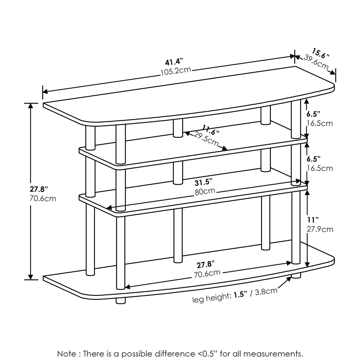 Furinno TURN-N-TUBE TV Stand, 4-Tier Entertainment Center, TV Console for TV up to 46 Inch, for Living Room, Bedroom, White Oak