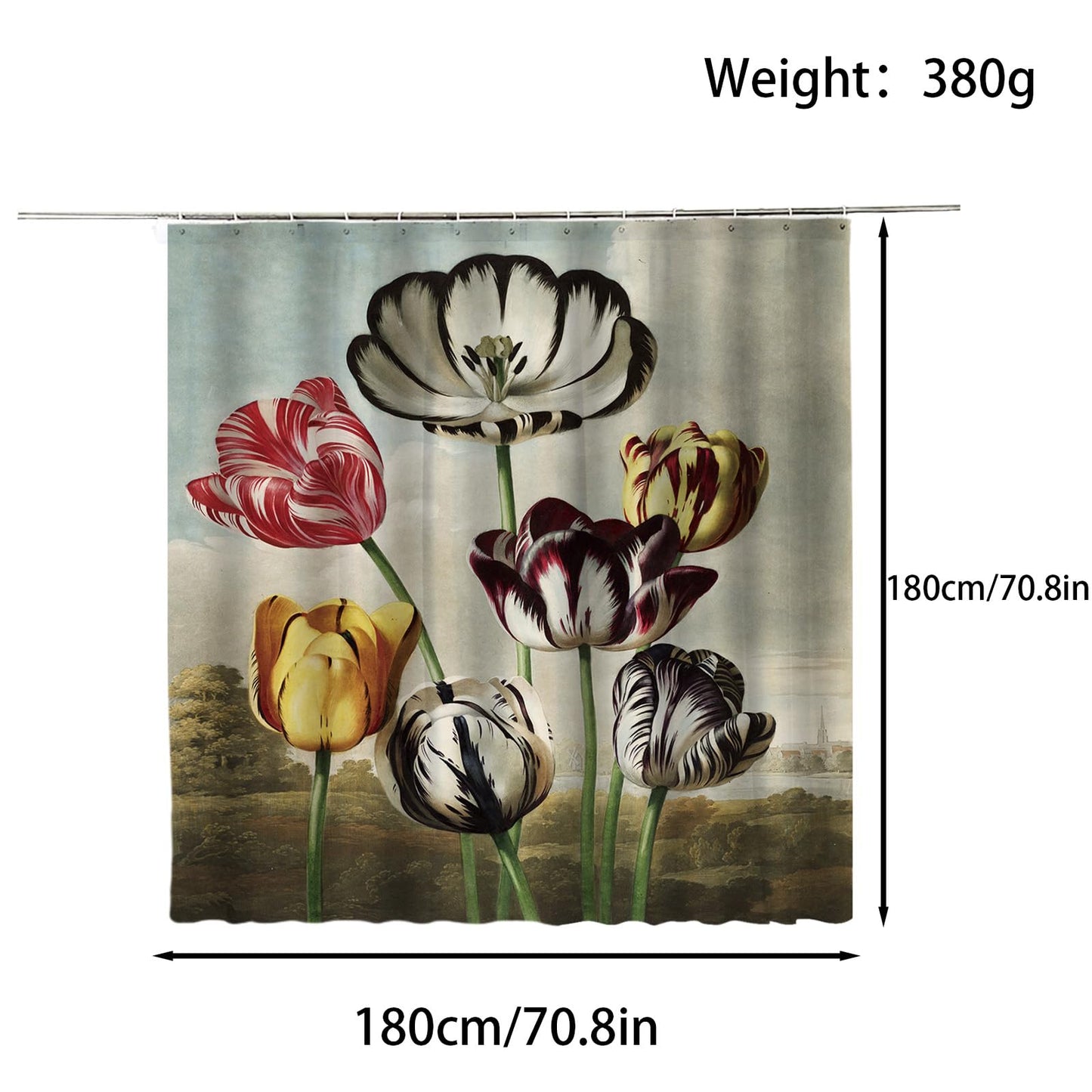 FAIRYGATE Shower Curtains for Garden Long Shower Curtain with Tropical Leaves Flowers Waterproof Anti Mould Fabric Shower Curtains for Bathroom B9809