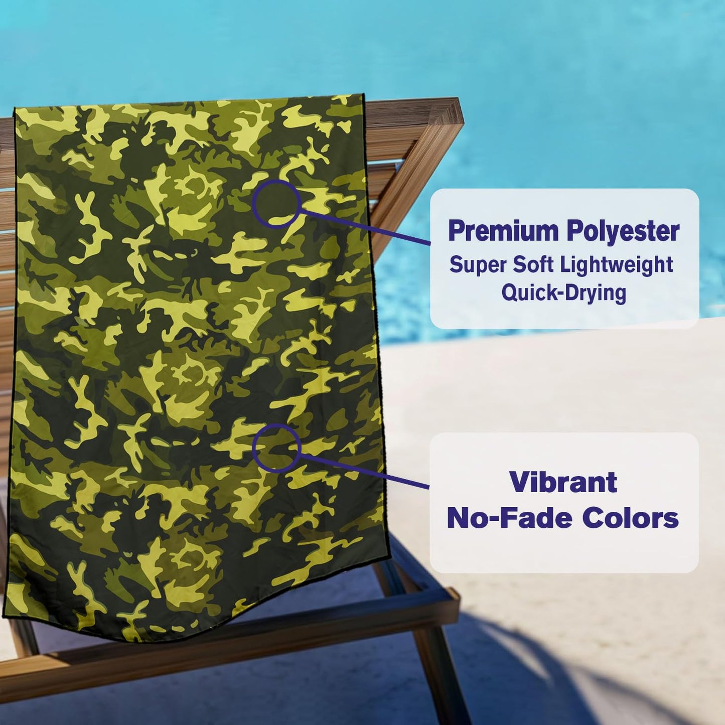 Violetpos Green Jungle Camouflage Beach Towel, Extra Large 180x90 cm 250GSM Microfibre, Sand Free Quick Dry