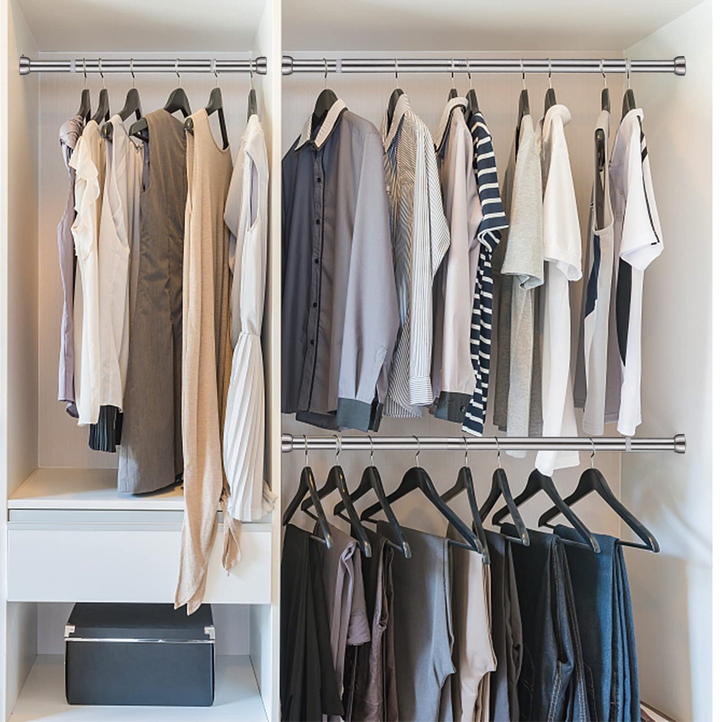 Harrms Wardrobe Rail, Extendable Clothes Rail Silver 71-127cm, Heavy Duty Wardrobe Pole and Fittings for hanging clothes