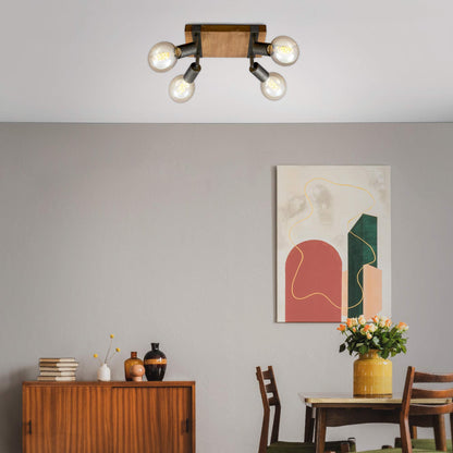 BRILONER - Vintage Ceiling Light Rotatable, 4X E27 Socket, max. 25W, Retro, Wooden Base, spot Lights Ceiling, 4 spot Lights, Ceiling Lights Living