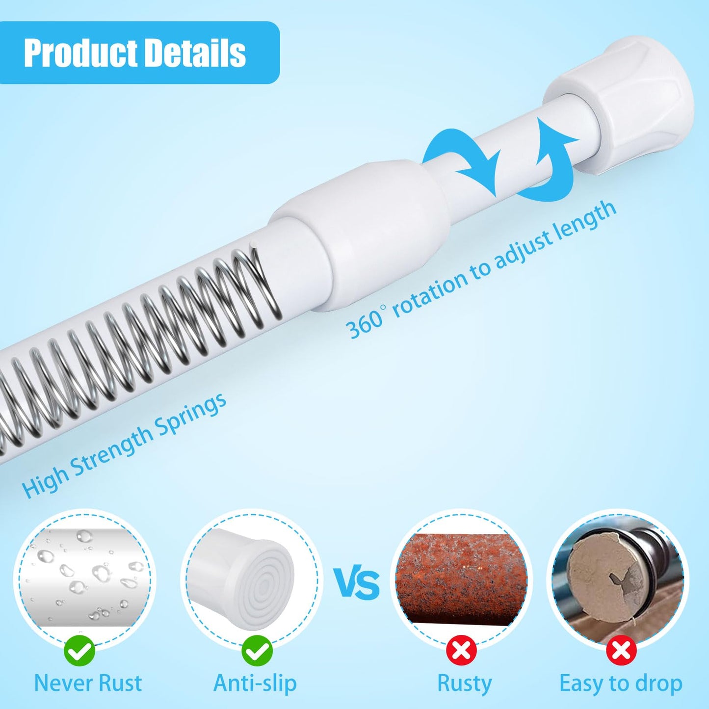 4 Piece Shower Rod Without Drill Stainless Steel Curtain Rod Holder Extendable Curtain Rod