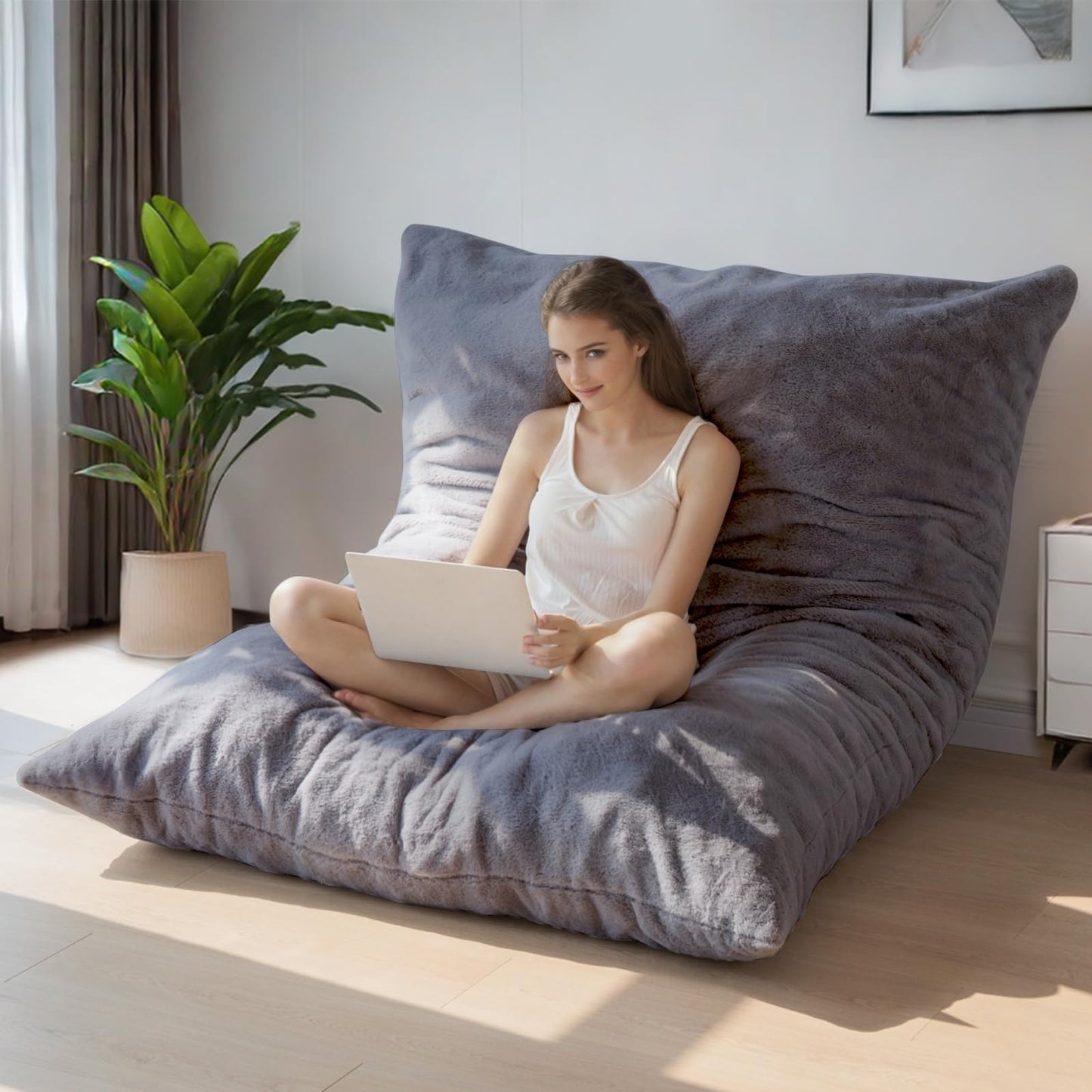 MAXYOYO Giant Bean Bag Bed - Square Bean Bag Chair - Large Sofa with Plush Cover and Fluffy Filling Included for Adult, Couples, Guest