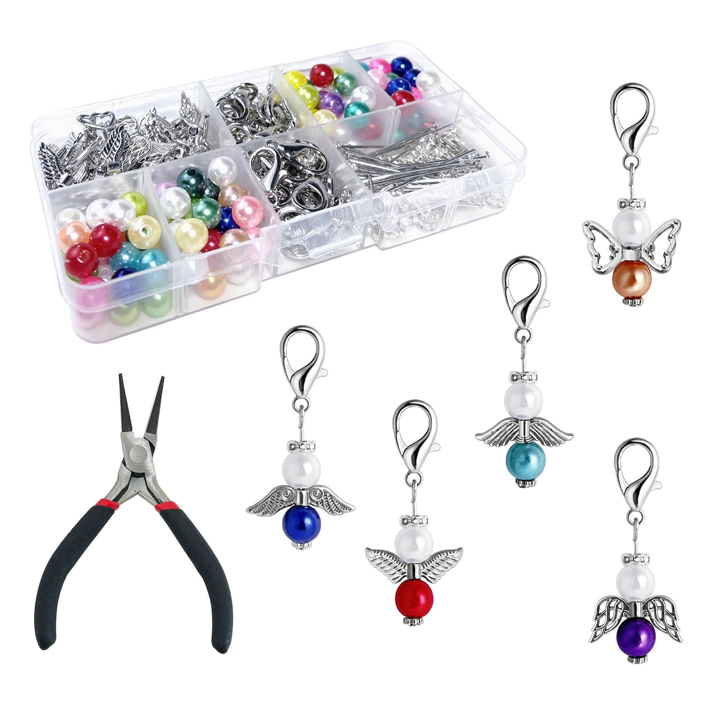 LUBOXIN Guardian Angel Keyring Making Kit 50 Pcs Pearl Angel DIY Lucky Angel Keyring Make Your Own Guardian Angel Keychain for DIY Wedding Favours