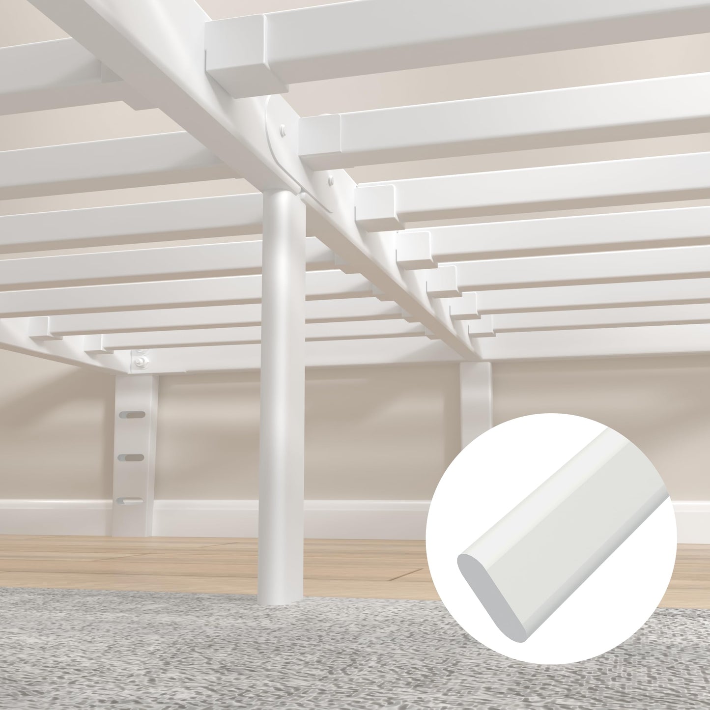 KVLKBV Double Bed Frame 135 x 190 cm, White Bed Frame with Metal Anti-slip Gasket and Large Storage Space Under Bed - Suitable for Bedroom