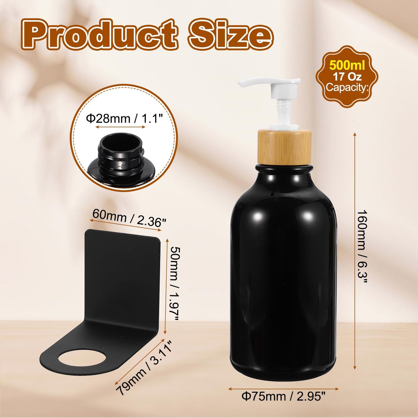 sourcing map 500ml/17 Oz Hand Soap Dispenser Dish Soap Dispenser Bottle with Holder Bamboo Pump for Bathroom Kitchen Modern Home Farmhouse Decor