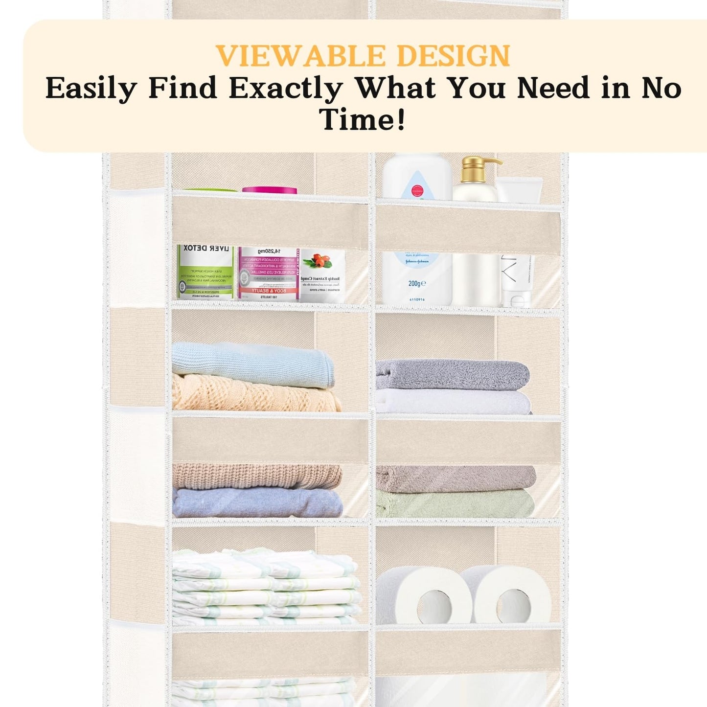 Ofiray-home Over the Door Organiser with 6 Tiers and 12 Compartments, Extra Large Hanging Door Storage with 4 Hooks, 36kg Weight Capacity