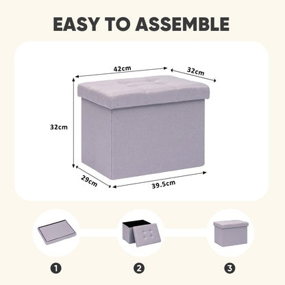 PINPLUS Linen Ottoman Storage Box with Lid, 42x32x32 cm, Light Purple
