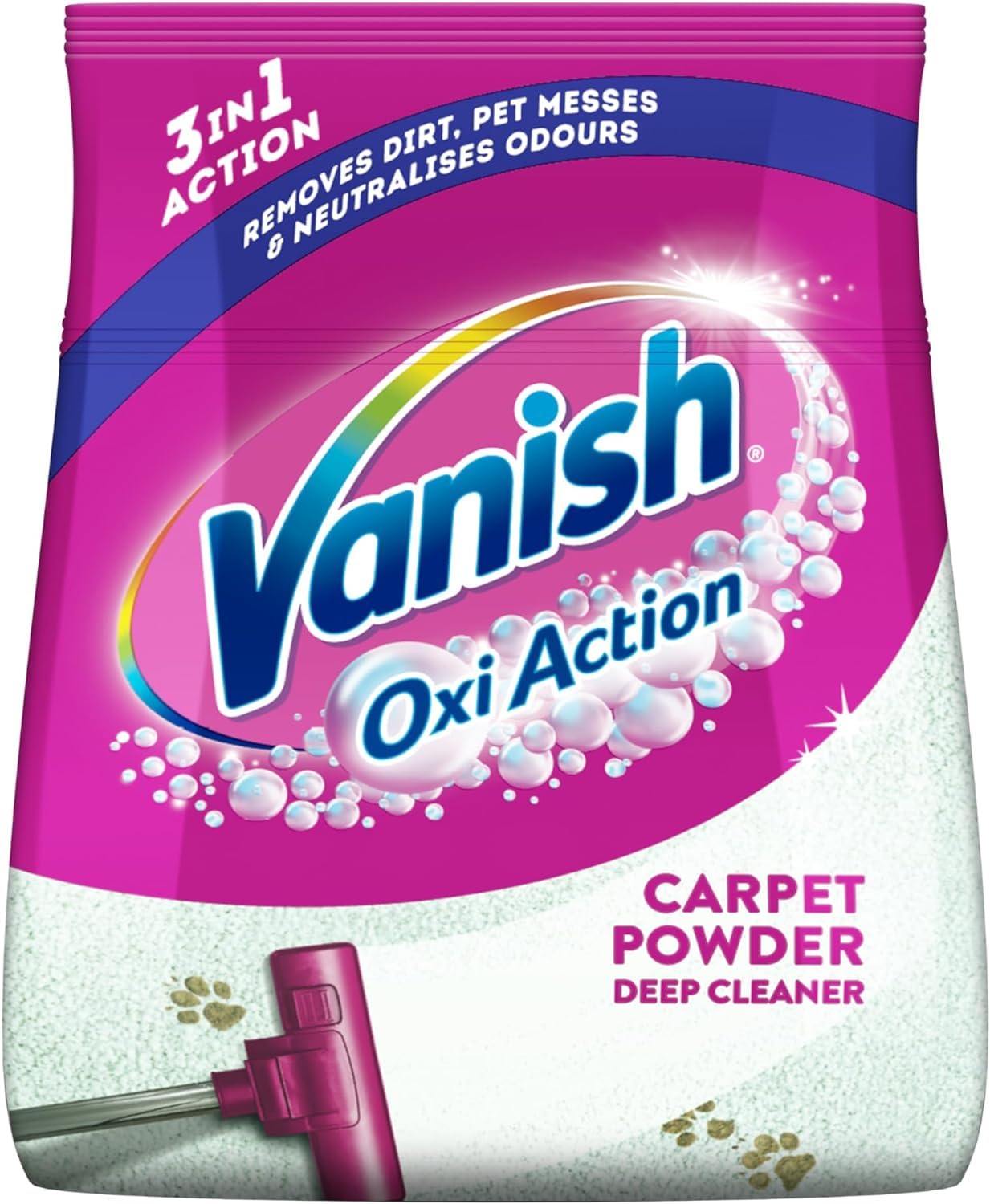 Vanish Gold Oxi Action Upholstery & Carpet Cleaner, Stain Remover Powder for Large Area Cleaning, 650g | Removes 3x More Dirt & Pet Hair vs Vacuuming