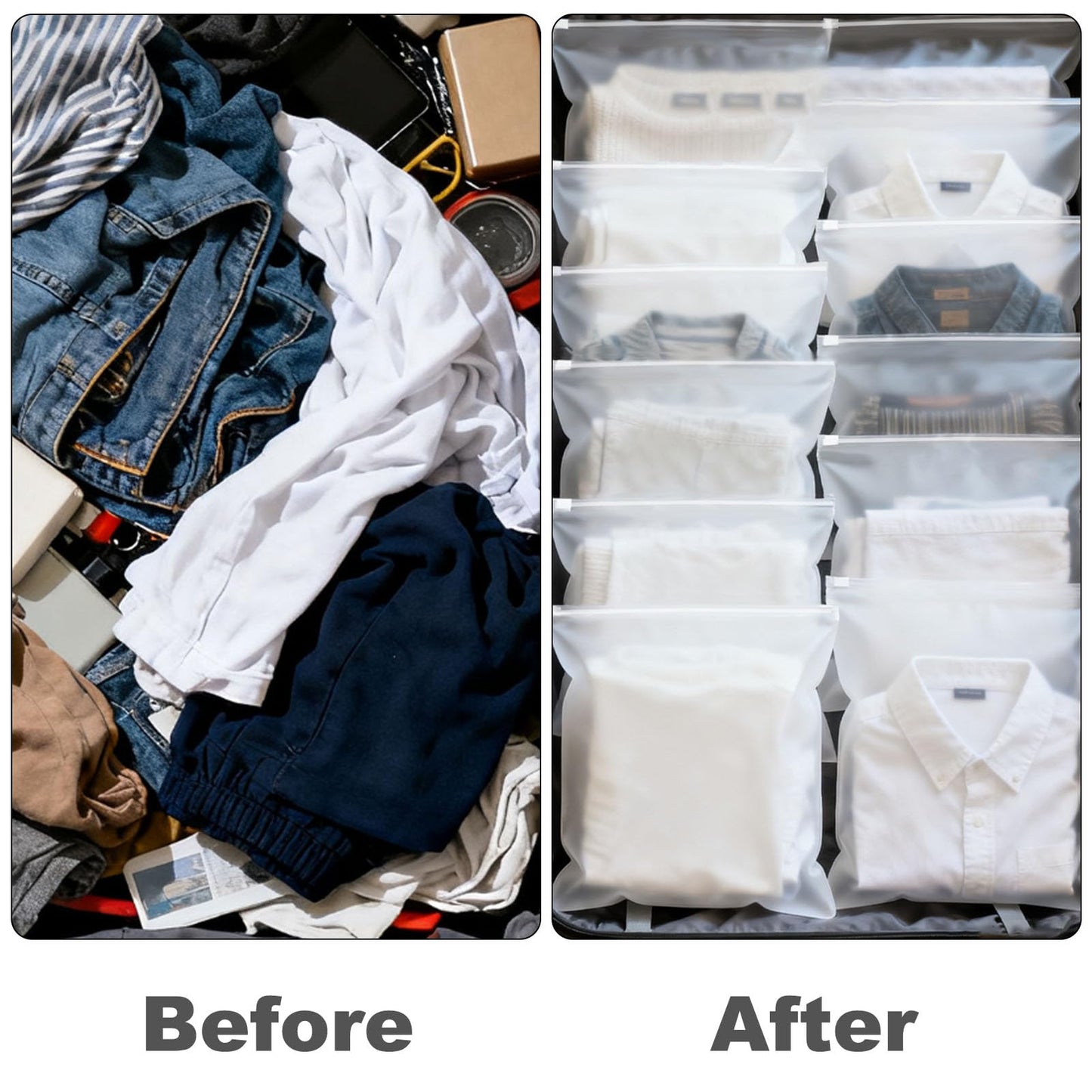 X-YSUNEAS 30 Pack Frosted Zipper Bags 40x30cm, Translucent Waterproof Storage Bags, Reusable Travel Organizer Pouches for Underwear, Towels, Shoes