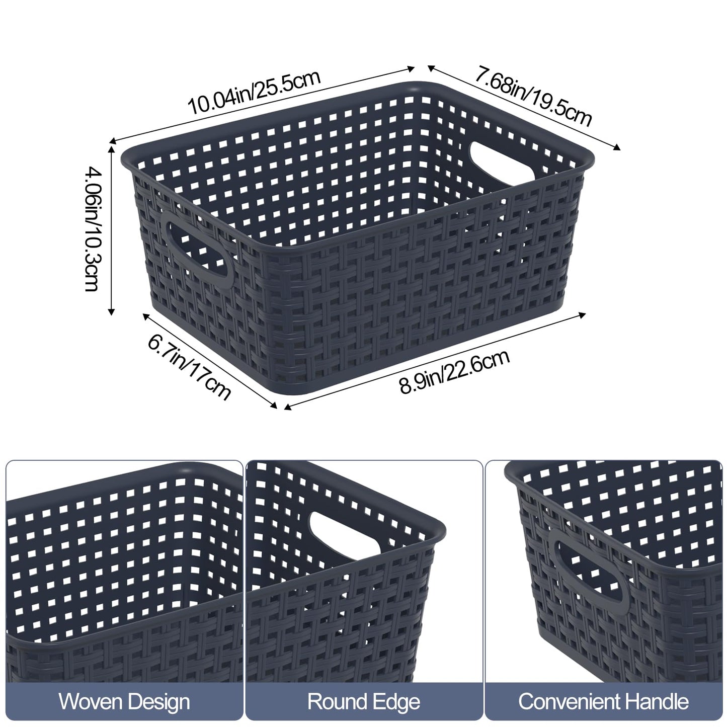 Udotry 6 Pack Plastic Weave Storage Basket Small Rattan Organizer Box Blue