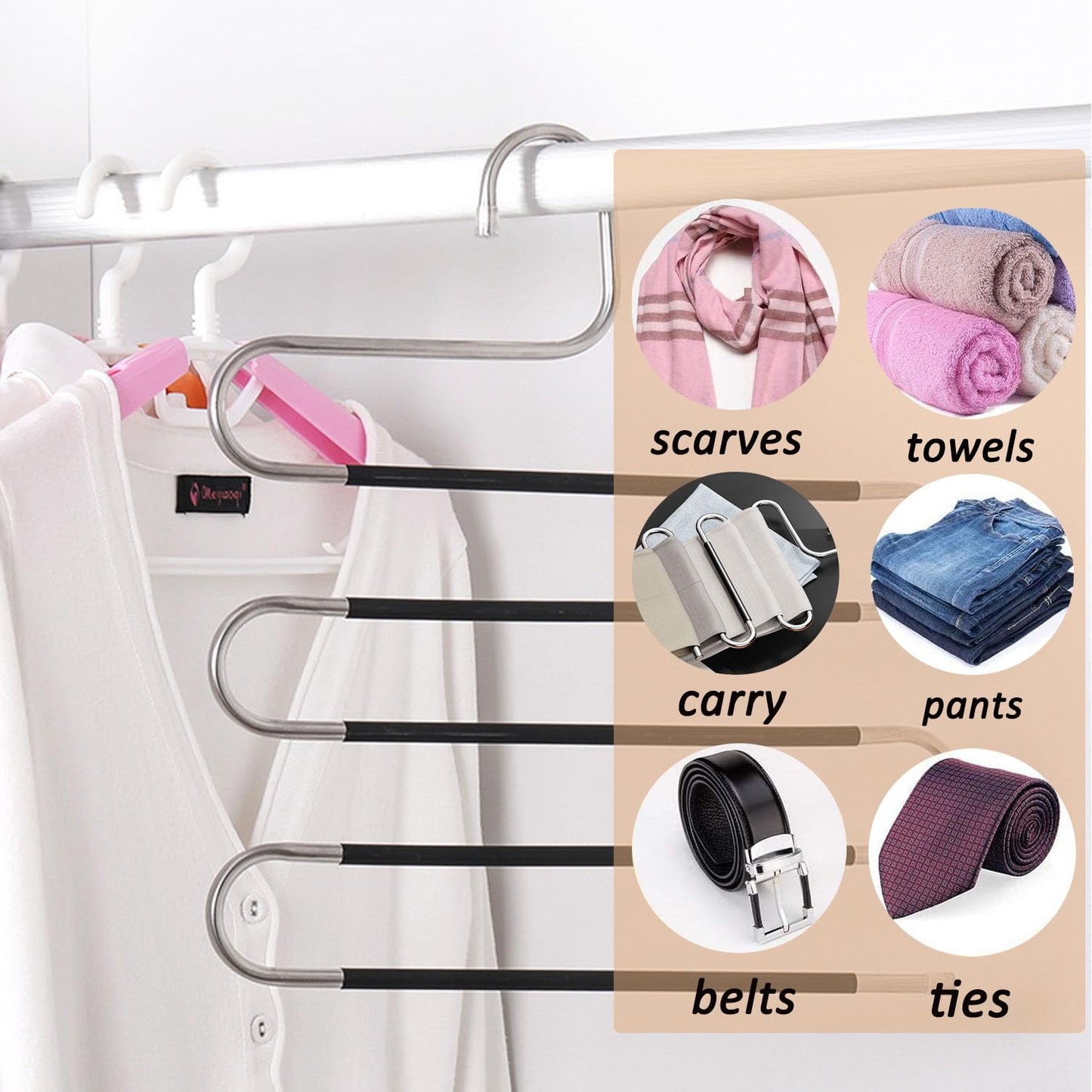Trouser Hangers Space Saving, 3 Pcs Stainless Steel Hangers for Clothes Space Savers, Multi-Layer Pants Hanger for Closet Organizers and Storage