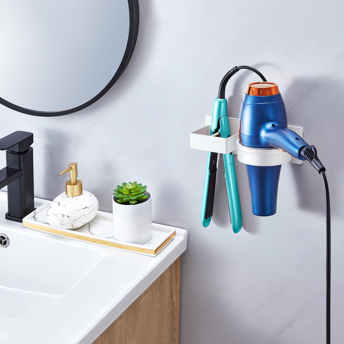 YYBO Hairdryer and Straightener Holder, Hair Dryer Holders Hair Straighteners Holder Wall Mount, Hairdryer Holders Station