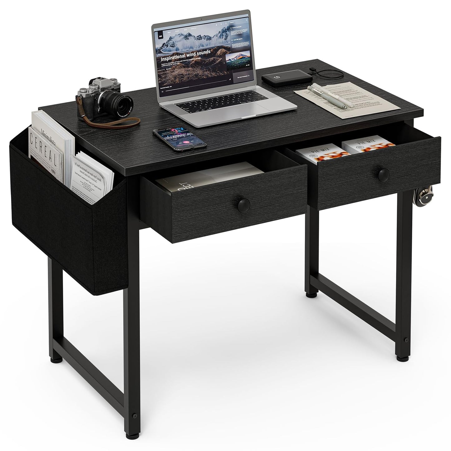 Grandder Small Computer Desk with 2 Fabric Drawers, 80 x 40 cm Home Office Desk with Storage Bags and Drawers