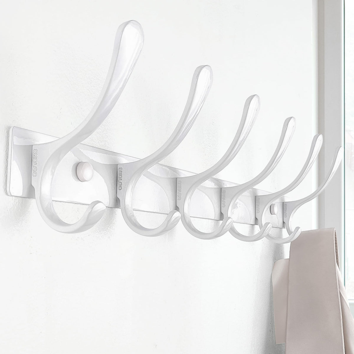 SKOLOO Coat Rack Wall Mounted - 6 Hooks, Pack of 2, Heavy Duty, Stainless Steel, Metal Wall Coat Hanger, Sturdy Wall Hooks for Hanging Coat, Jacket