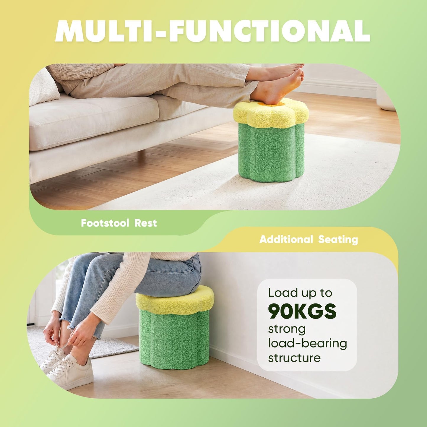 Bonlife Flower Shape Ottoman with Lid, Folding Footrest, Small Storage Box