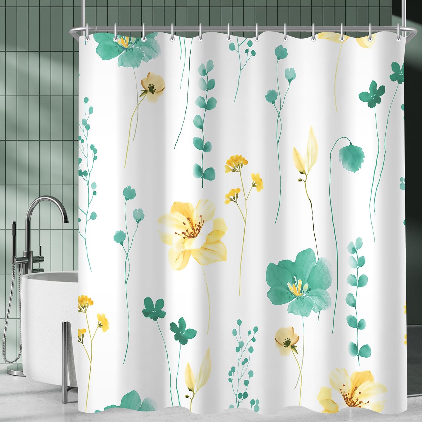 Lerores Shower Curtain, 180 x 200 cm, Mint Green, Weighted Hem, Anti-Mould, Water-Repellent, Washable Polyester Bath Curtains with 12 Eyelets and