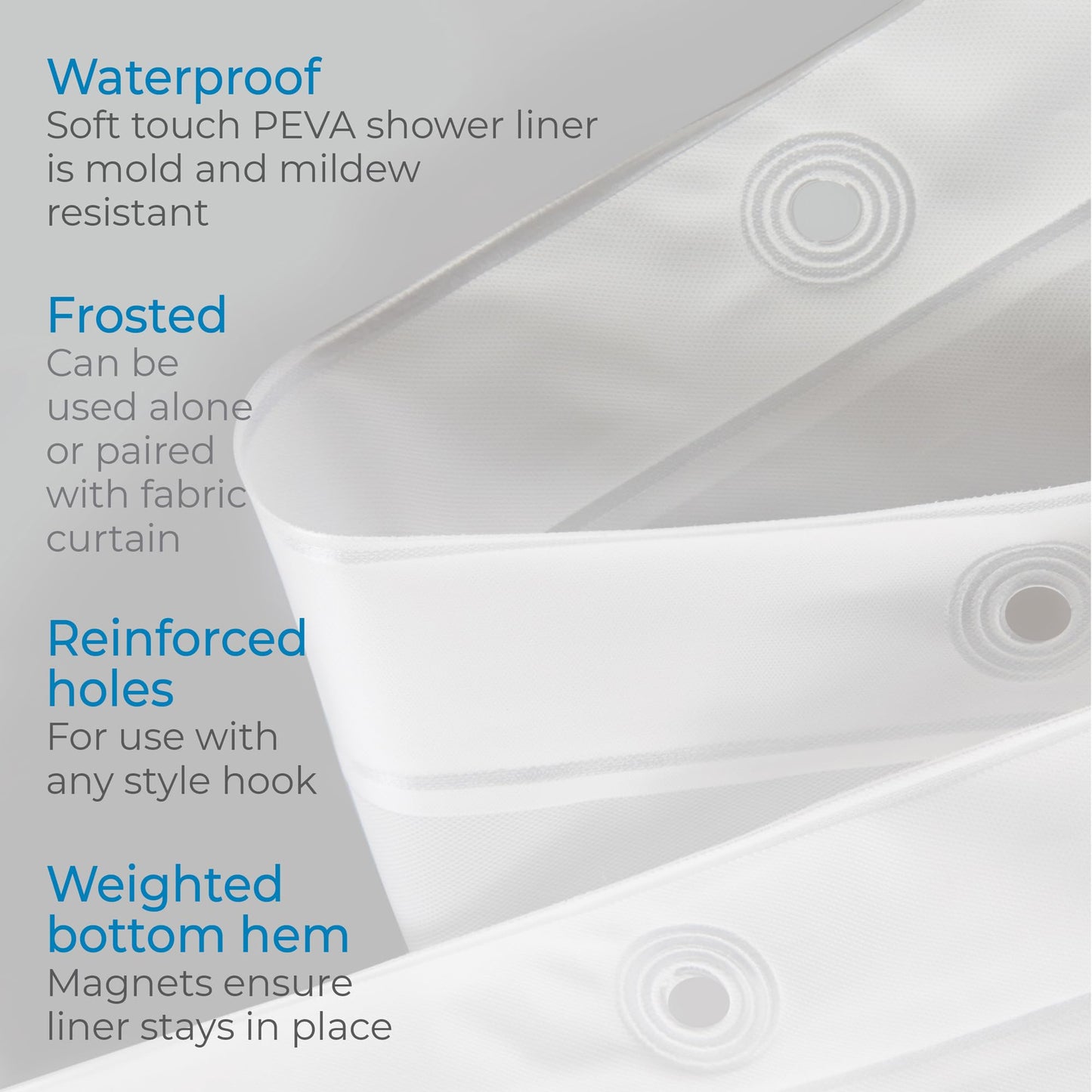 iDesign Shower Curtain with Magnetic Hem, Long Shower Curtain Made of Mould PEVA, Stylish and Water Repellent Shower Liner for Bathroom, Frost White
