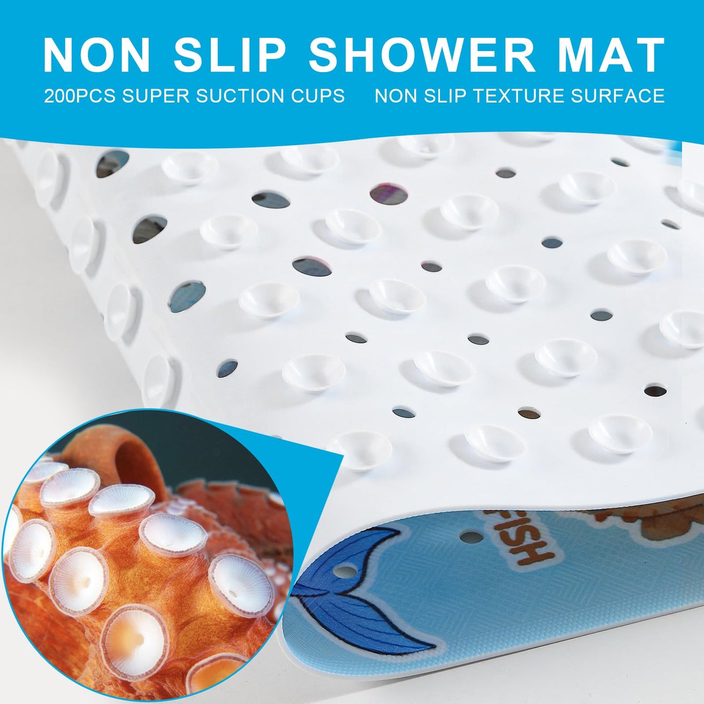 XIYUNTE Baby Bath Mat Non Slip Anti Mould Kids - 100x40cm Extra Long Anti Slip Bathtub Mat Machine Washable
