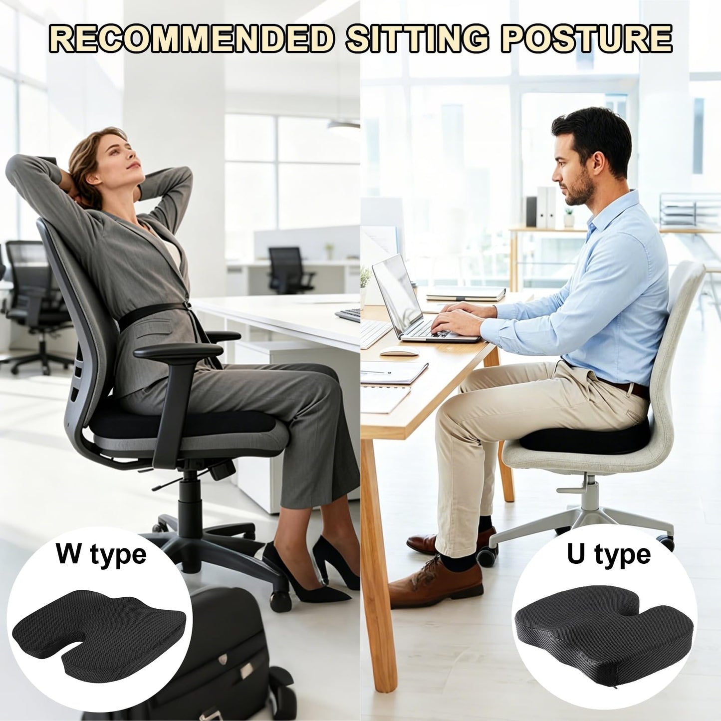 AZVFLY Memory Foam Office Chair Cushion to Reduce Tailbone Pressure