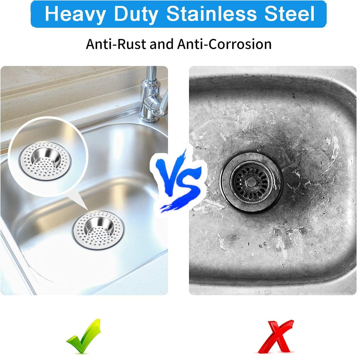 Tomario Stainless Steel Kitchen Sink Strainer Plug, Standard Strainer Drain Protector Hair/Food Catcher for Bathroom, Kitchen, Shower