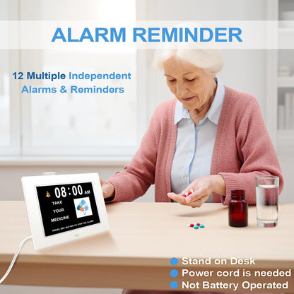 Yuanzeco Alarm Clock With Day And Date For Elderly 3Displays Digital Calendar Day Clock Photo Frame- Auto Dimmable Display 15 Alarm Options, Day Clock