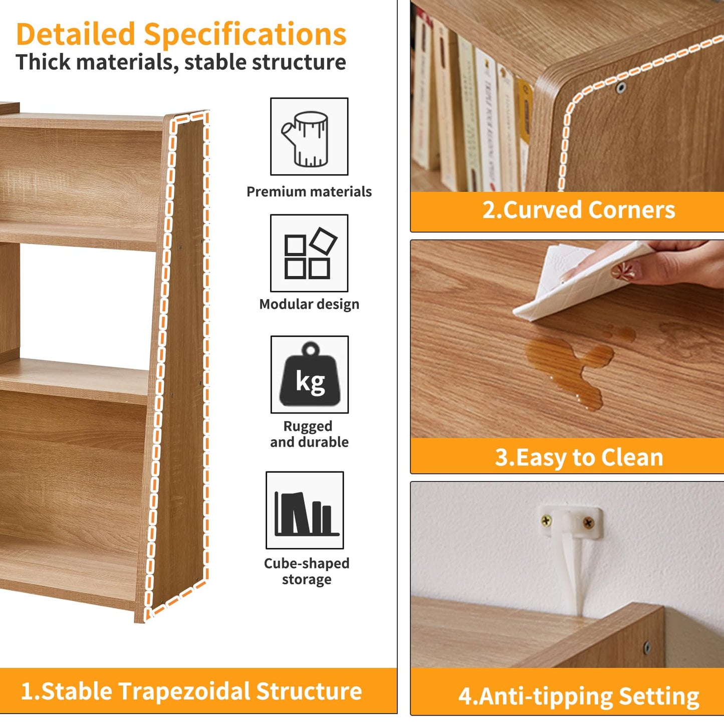 Aibiju Wooden Extendable Shelf Bookcase, 3-Tier Storage Organizer Bookshelf，Standing Shelf, Cube Shelf, for Living Room, Home Office, Dinning Room