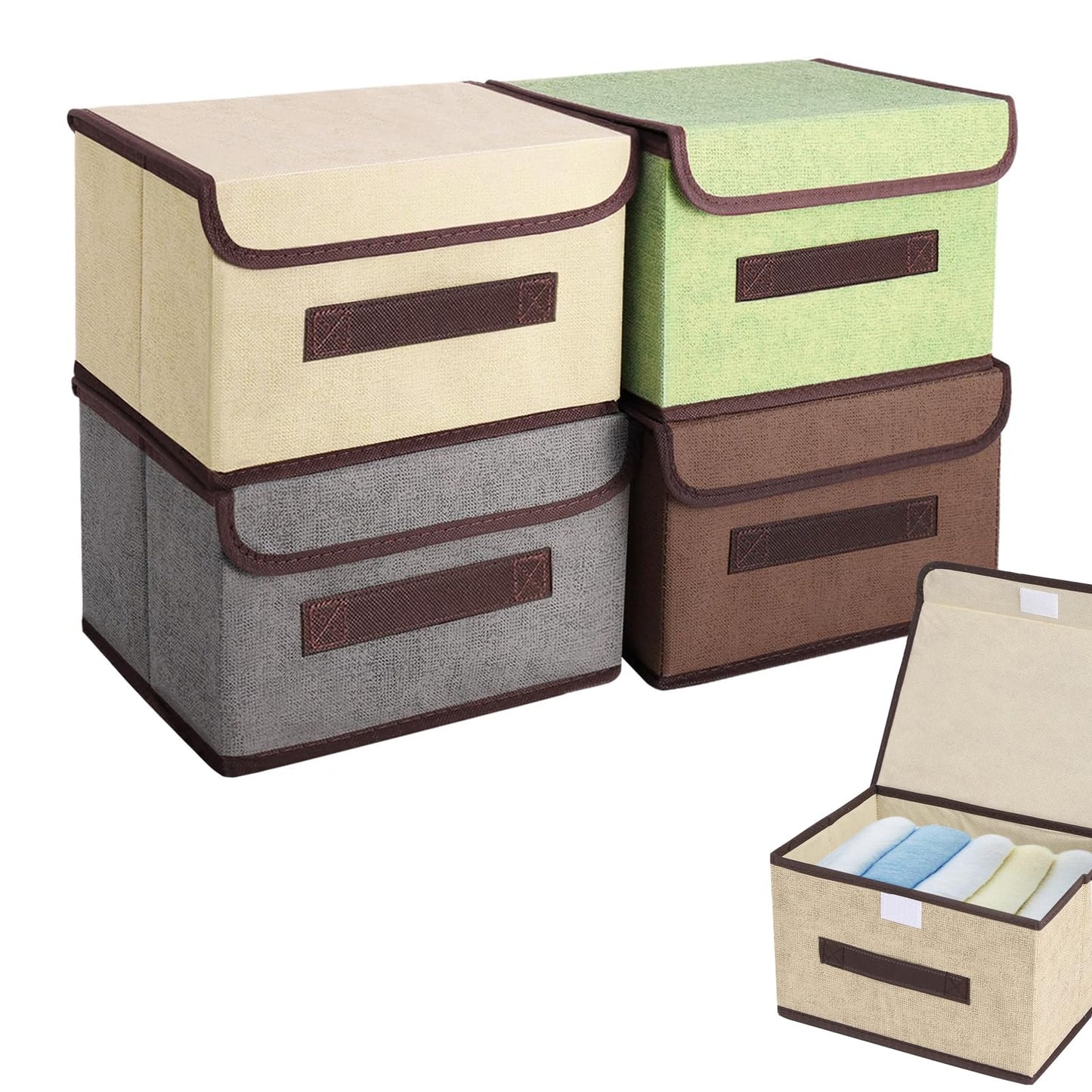 chiquieray Set of 4 Foldable Storage Box,Fabric Storage Boxes,Collapsible Storage Box with Lids