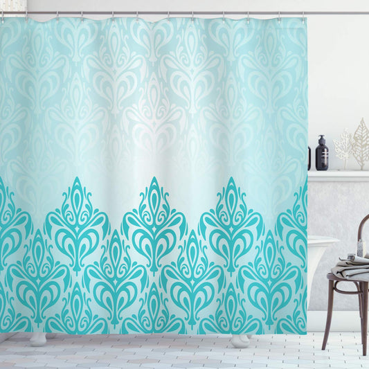 ABAKUHAUS Turquoise Shower Curtain, Retro Style Medieval European Victorian Gradient Royal Pale Patterns Artwork Print, Cloth Fabric Bathroom Decor