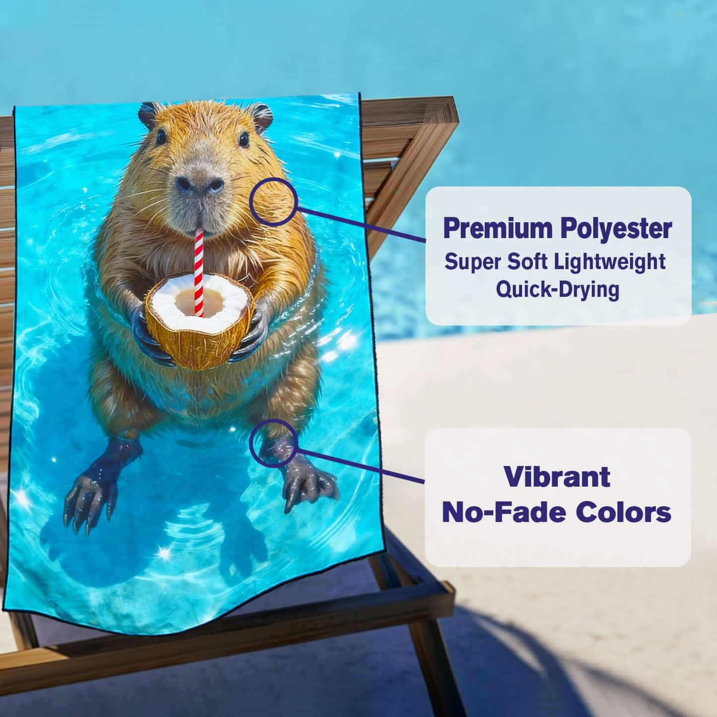Violetpos Coconut Capybara Beach Towel, Extra Large 180x90 cm 250GSM Microfibre, Sand Free Quick Dry