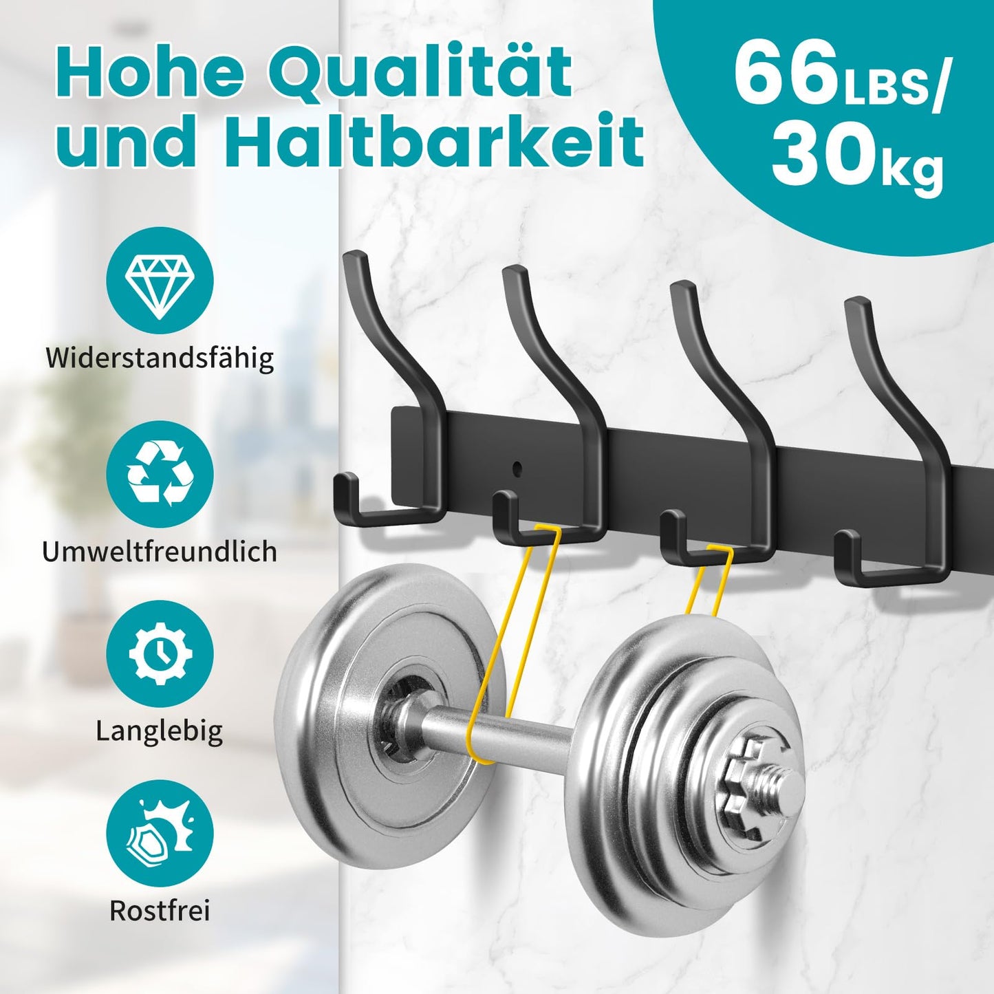 MEIJO Coat Hooks Wall Mounted Stainless Steel, Black Coat Rack Wall Mounted with 6 Hooks Heavy Duty Coat Hooks for Door, Bathroom, Bedroom, Kitchen